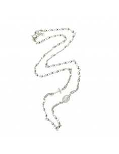 Collana rosario a giro placcata oro bianco con sfera faccettata da 3 mm in argento 925 (50 cm)