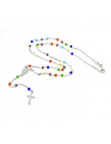 Collana rosario a Y placcata oro bianco con pietre swarovski multicolor in argento 925