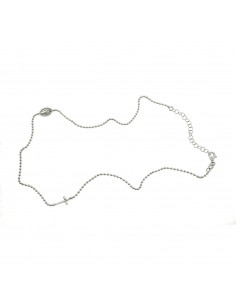 Collana rosario a giro placcata oro bianco con sfera liscia da 1,8 mm. in argento 925
