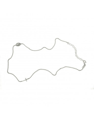 Collana rosario a giro placcata oro bianco con sfera liscia da 1,8 mm. in argento 925