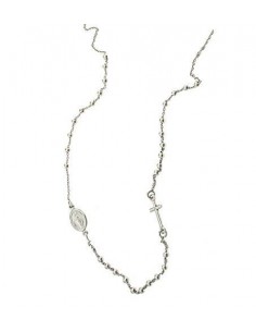 Collana rosario a giro placcata oro bianco con sfera liscia da 2,5 mm. in argento 925