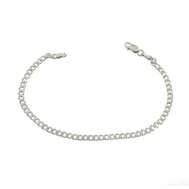 3 mm curb mesh bracelet. white gold plated in 925 silver