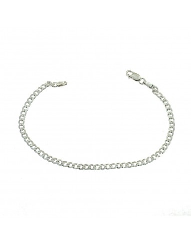 3 mm curb mesh bracelet. white gold plated in 925 silver