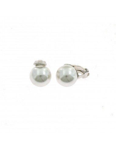 Orecchini perla a clips da ø 14 mm. su base placcata oro bianco in argento 925
