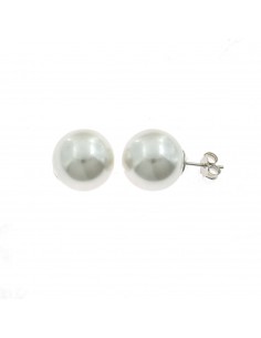Lobe pearl earrings ø 14 mm. on a white gold plated base in 925 silver