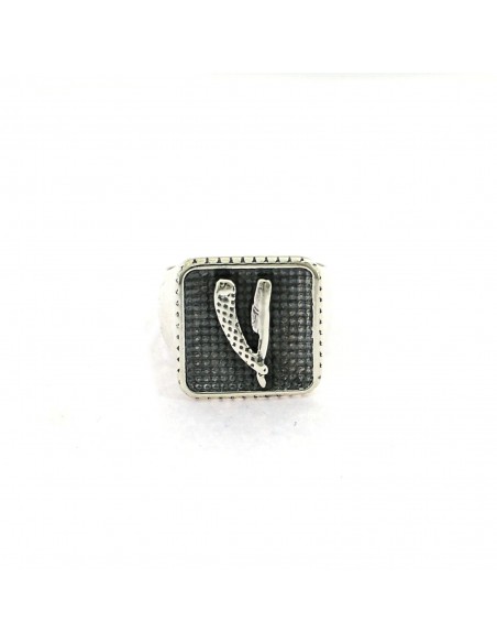 White gold plated adjustable square shield ring with 925 silver razor