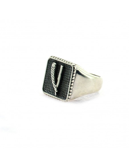 White gold plated adjustable square shield ring with 925 silver razor