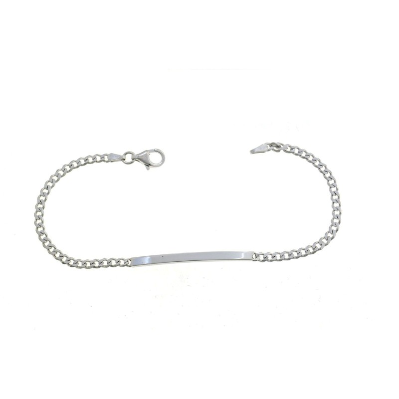 3 mm plate bracelet. white gold plated in 925 silver