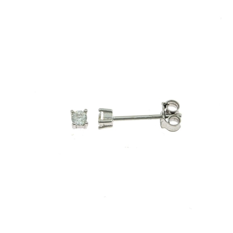 Orecchini punto luce con zircone bianco a 4 griffe da 2,5 mm. su base placcata oro bianco in argento 925