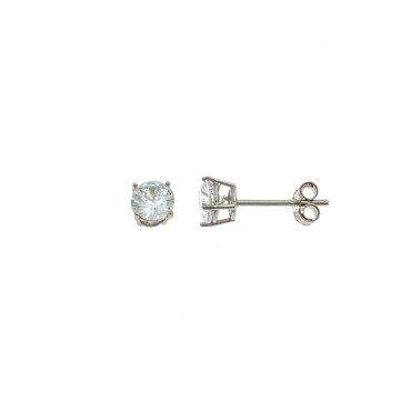Light point earrings with 5 mm 4-prong white zircon. on a white gold plated base in 925 silver