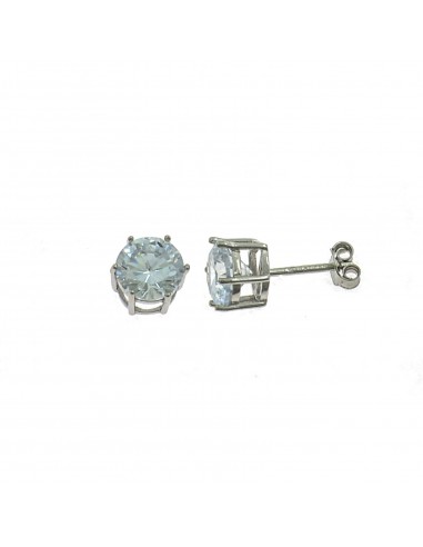Light point earrings with 8 mm 6-prong white zircon. on a white gold plated base in 925 silver