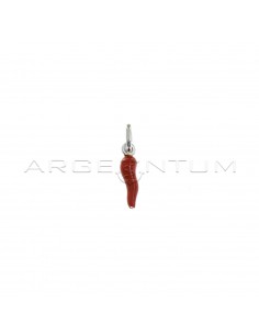 Red enameled horn pendant 18x5 mm in 925 silver