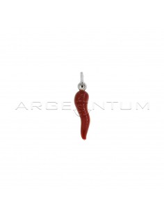 Red enameled horn pendant 26x6 mm in 925 silver