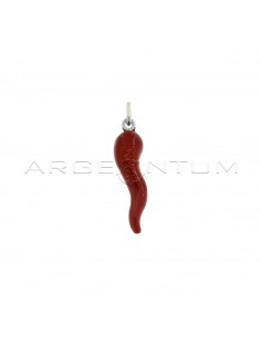 Red enameled horn pendant 34x9 mm in 925 silver