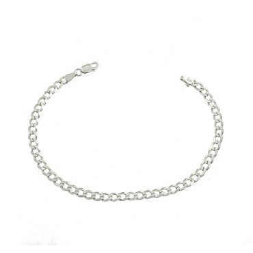 4 mm curb mesh bracelet. white gold plated in 925 silver