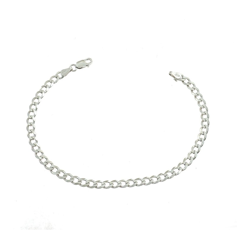 4 mm curb mesh bracelet. white gold plated in 925 silver