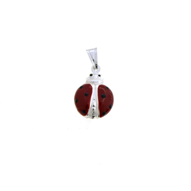Enameled ladybug pendant 17x11 mm. in white 925 silver