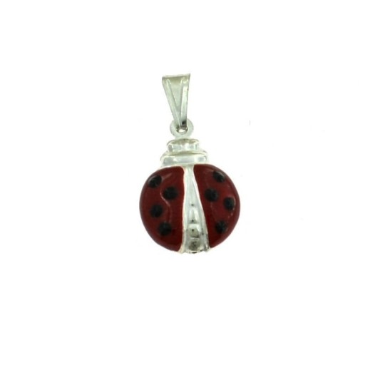 Ciondolo coccinella smaltato 18x13 mm. in argento bianco 925