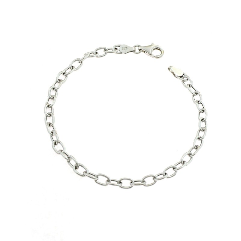 Bracciale maglia rolò ovale da 5 mm. 20 cm. placcato oro bianco in argento 925