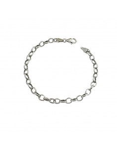 6.5 mm oval rolled mesh bracelet. white gold plated in 925 silver
