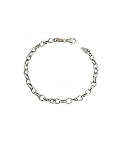 6.5 mm oval rolled mesh bracelet. white gold plated in 925 silver