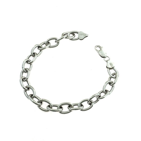 8 mm oval rolo mesh bracelet. white gold plated in 925 silver