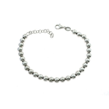 Bracciale a sfera liscia da 6 mm. placcato oro bianco in argento 925
