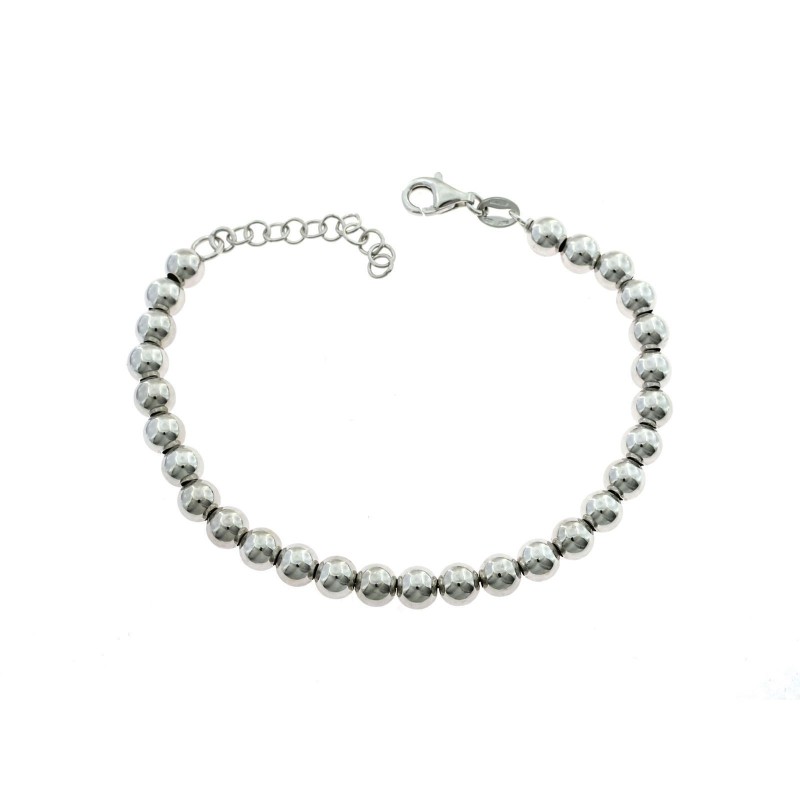 Bracciale a sfera liscia da 6 mm. placcato oro bianco in argento 925