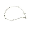 4mm smooth sphere rosary bracelet. white gold plated with cross fused with christ in 925 silver