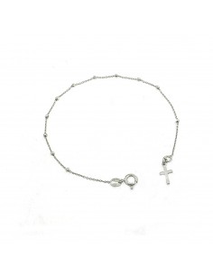 Bracciale rosario a sfera faccettata da 2 mm con croce a lastra placcato oro bianco in argento 925