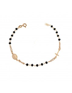 Rosary bracelet with black swarovski stones rose gold plated with cross and madonna in 925 silver