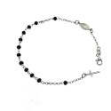Rosary bracelet black swarovski stones white gold plated with madonna and cross pendant in 925 silver
