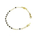 Rosary bracelet with black swarovski stones, yellow gold plated with madonna and cross pendant in 925 silver