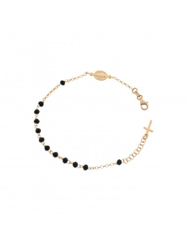 Rosary bracelet with black swarovski stones, rose gold plated with madonna and cross pendant in 925 silver