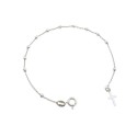 2.5mm smooth sphere rosary bracelet. white gold plated with 925 silver plate cross