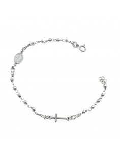 3 mm smooth sphere rosary bracelet with white gold plated cross and madonna in 925 silver