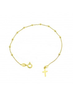 2.5mm smooth sphere rosary bracelet. yellow gold plated with 925 silver plate cross