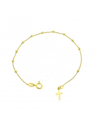 Bracciale rosario a sfera liscia da 2,5 mm. placcato oro giallo con croce a lastra in argento 925