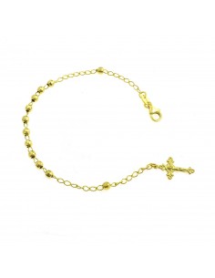Bracciale rosario a sfera faccettata da 4 mm. placcato oro giallo con croce fusa con cristo in argento 925