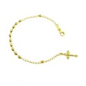 Bracciale rosario a sfera faccettata da 4 mm. placcato oro giallo con croce fusa con cristo in argento 925