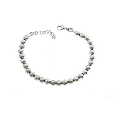Bracciale a sfera liscia da 5 mm. placcato oro bianco in argento 925