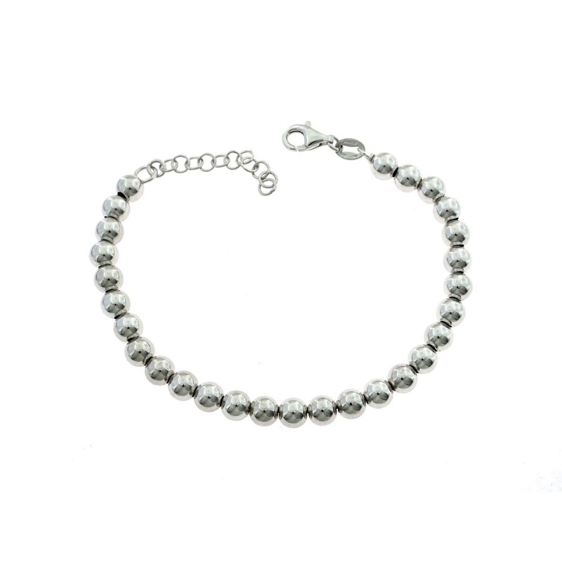 5mm smooth ball bracelet. white gold plated in 925 silver