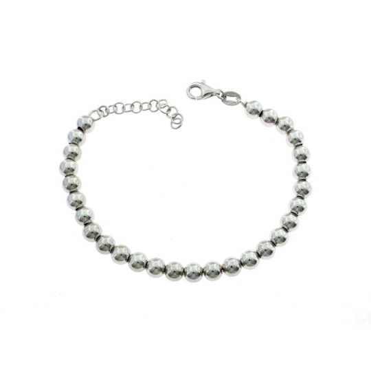 Bracciale a sfera liscia da 5 mm. placcato oro bianco in argento 925