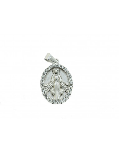 Miraculous Medal 17x20 mm. white gold plated with 925 silver zircon frame