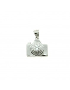 White gold plated camera pendant with central zircon in 925 silver