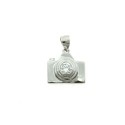 White gold plated camera pendant with central zircon in 925 silver