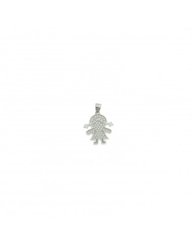 Child pendant 15x17 mm. white gold plated with white cubic zirconia pave in 925 silver