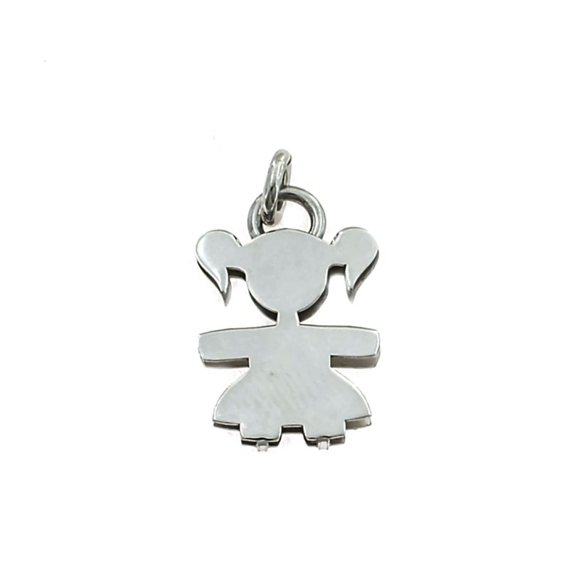 Double plate girl pendant 20x16 mm. white gold plated in 925 silver