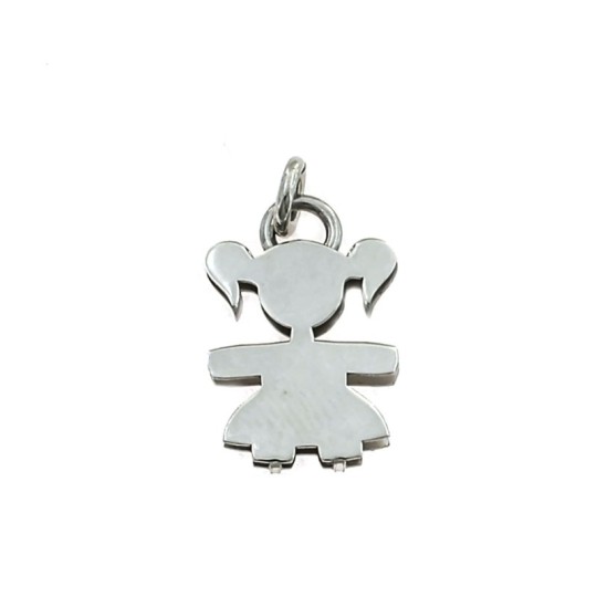 Ciondolo bimba a doppia lastra 20x16 mm. placcato oro bianco in argento 925