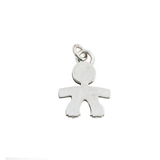 Ciondolo bimbo a doppia lastra 19x20 mm. placcato oro bianco in argento 925